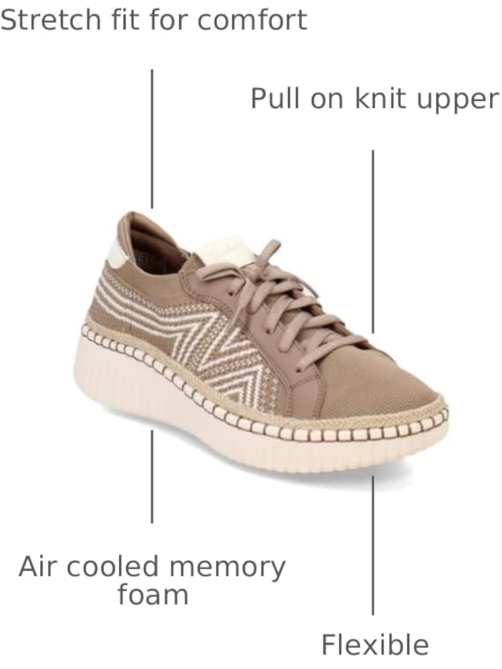 Skechers Taupe Knit Lace-Up Comfort Sneaker